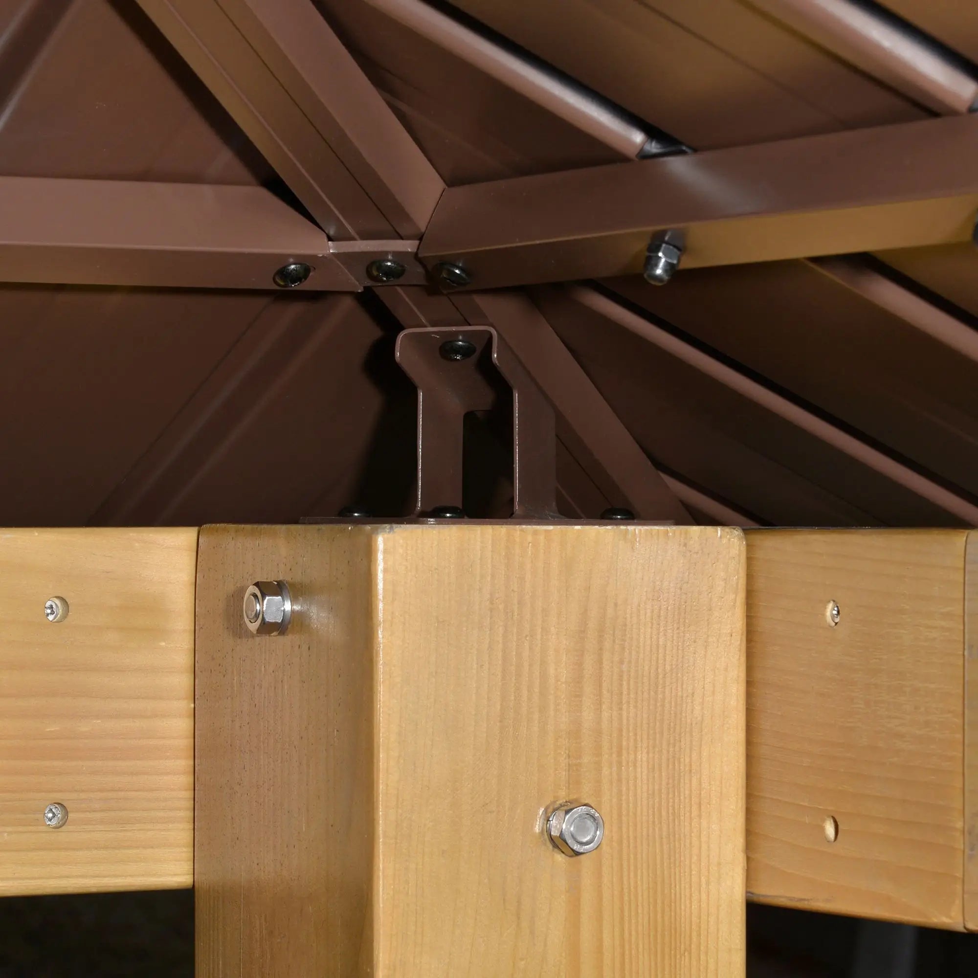 Brown 3m x 3m Hard Top Gazebo With 2-Tier Roof and Solid Wood Frame