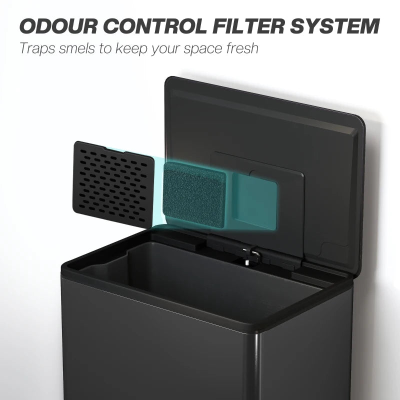 45L Pedal Kitchen Bin with Soft-Close Lid, Stay-Open Feature, Removable Inner Bucket & Odor Control - Ideal for Home & Office