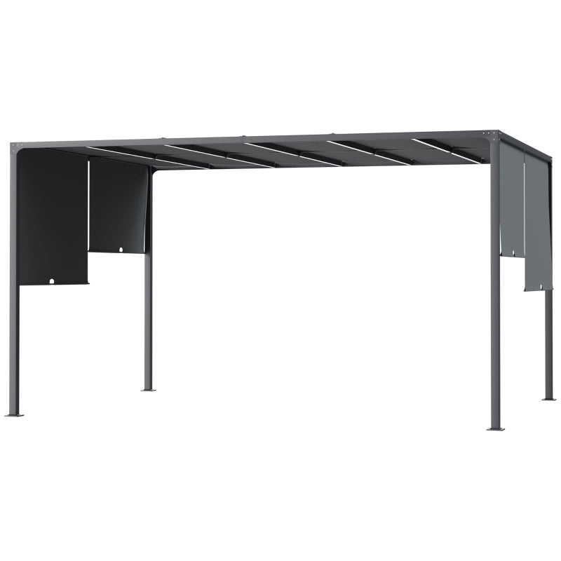 Dark Grey Metal Pergola with LED Lights and Sliding Roof, Solar Powered - 3m x 4m