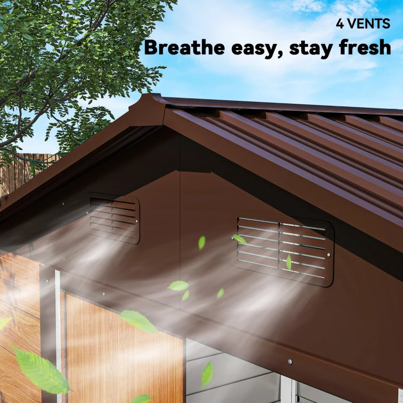 6ft x 8ft Garden Storage Shed with Sliding Door - Durable Brown Wood Effect Outdoor Storage