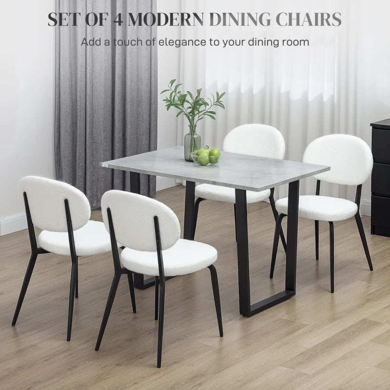 Set of 4 Modern White Boucle Dining Chairs - Stylish, Comfortable, and Durable for Dining Room or Kitchen