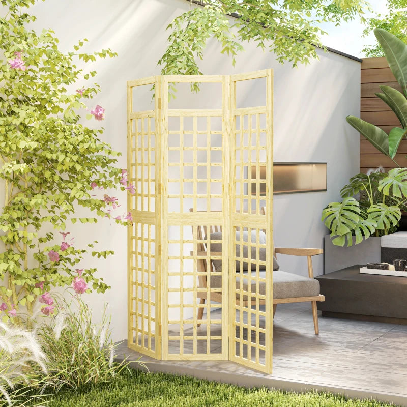 3-Panel Freestanding Wooden Garden Privacy Screen - Foldable Outdoor Divider/Trellis, Natural Wood Finish, 120 x 170 cm