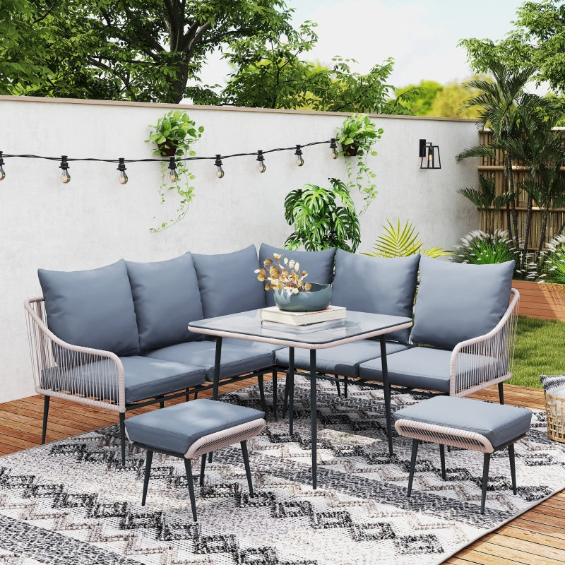 6-Piece Brown and Grey Rattan Garden Sofa Set - Strong and Durable Outdoor Furniture
