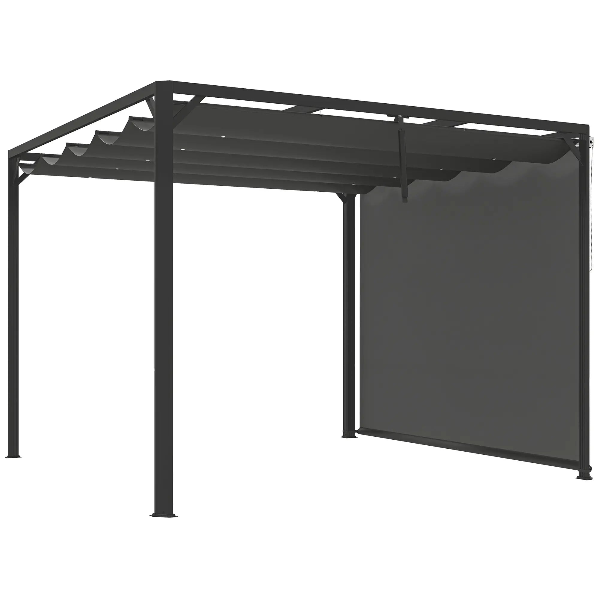3m x 3m Aluminium Pergola With Retractable Roof and Wall - Dark Grey
