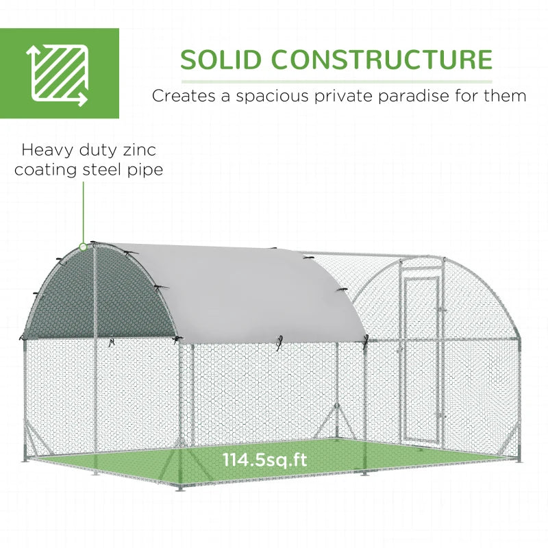 Galvanised Walk-In Chicken Run & Coop - 2.8x3.8m Poultry House with Water-Resistant Cover for Garden