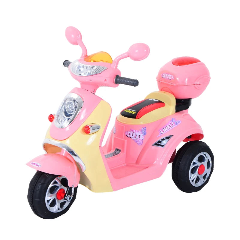Kids Electric Ride On Toy Car - 6V Motorbike with Rechargeable Battery, Headlight & Music for Ages 3-5 - Pink