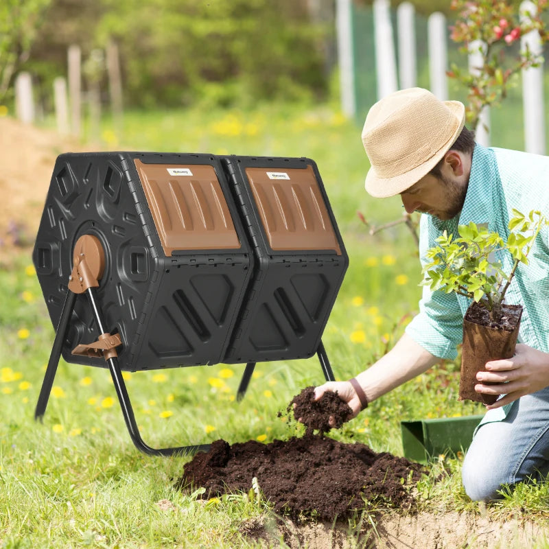 Black 130L Double Chamber Composter for Easy Composting