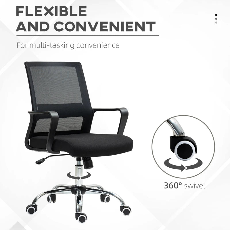 Vinsetto Ergonomic Mesh Back Office Chair with Wheels - Stylish Black Design for Comfort and Support in Home or Office