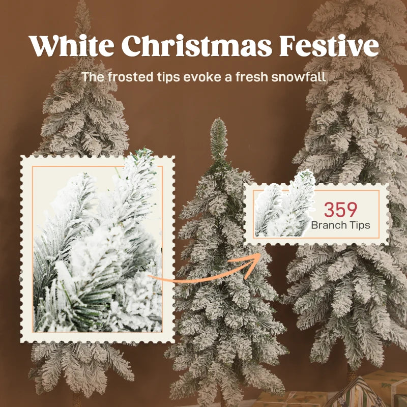 Set of 3 Flocked Pencil Christmas Trees - 3ft, 4ft, 5ft - Perfect Holiday Decor for Home & Office