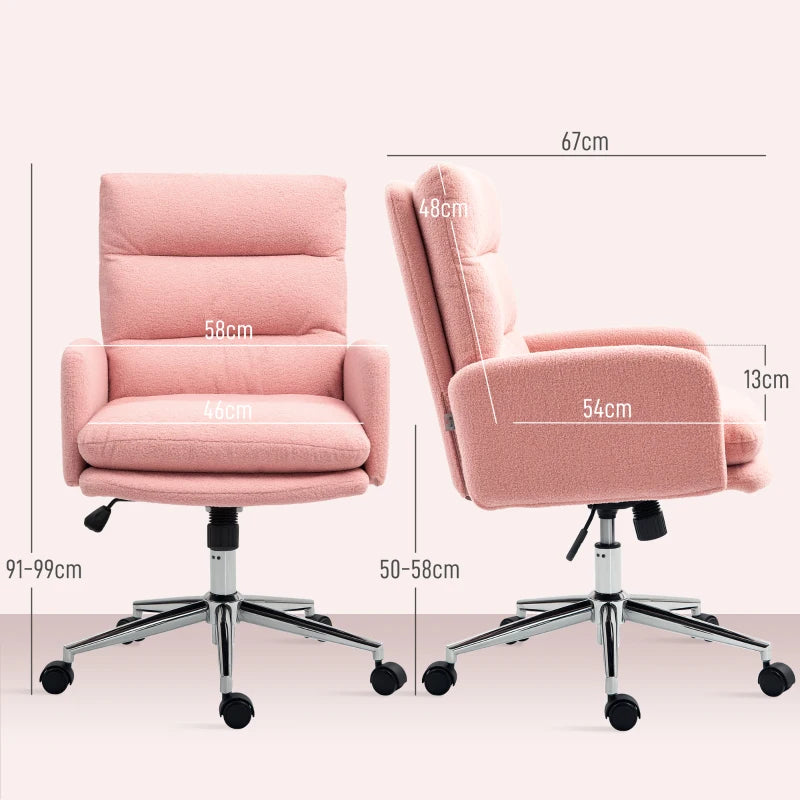 Pink Sherpa Fleece Office Chair 91-99cm Height - Cozy Ergonomic Design for Home & Office Comfort