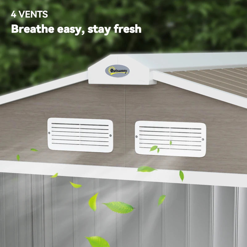 7ft x 4ft Light Brown Metal Storage Shed With Lockable Double Doors & Floor Foundation Kit