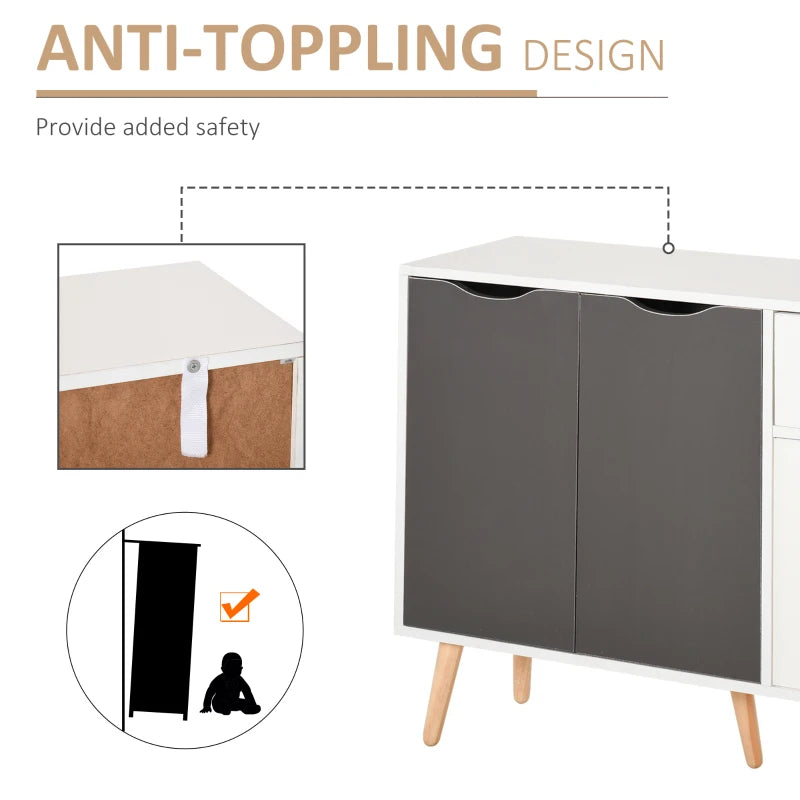 Stylish Grey Sideboard Storage Cabinet with Drawer & Solid Wood Legs - Perfect for Bedroom, Living Room & Home Office