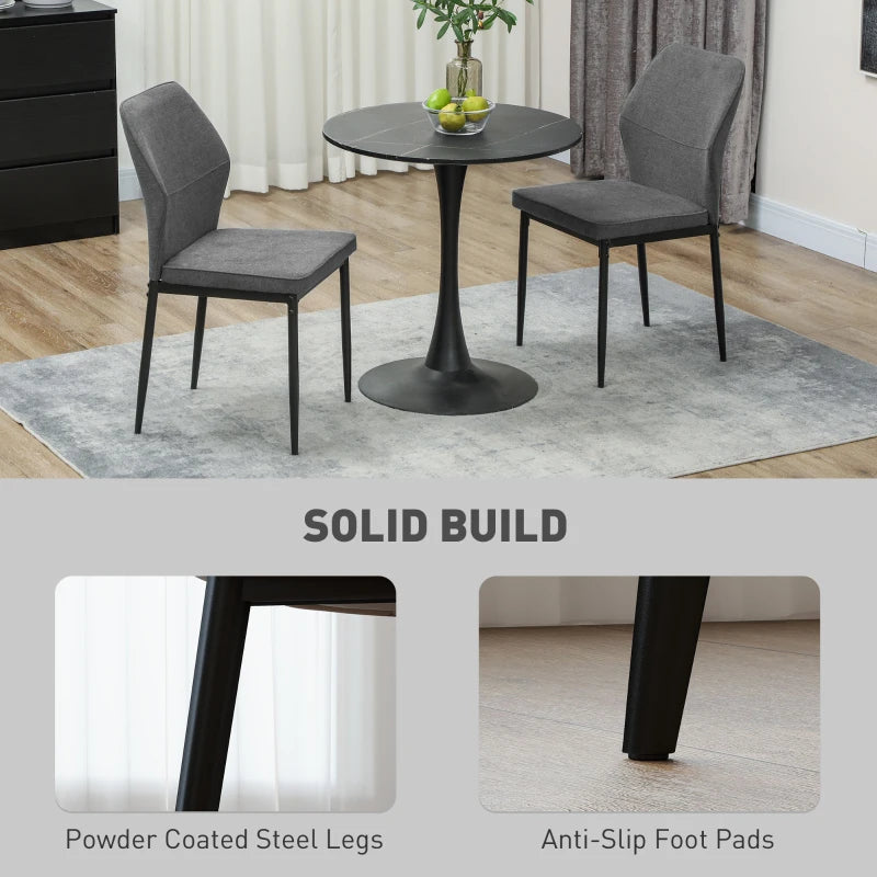 Modern Velvet Dining Chairs Set of 2 - Armless Upholstered Kitchen Chairs with Metal Legs, Curved Back, Padded Seat - Grey