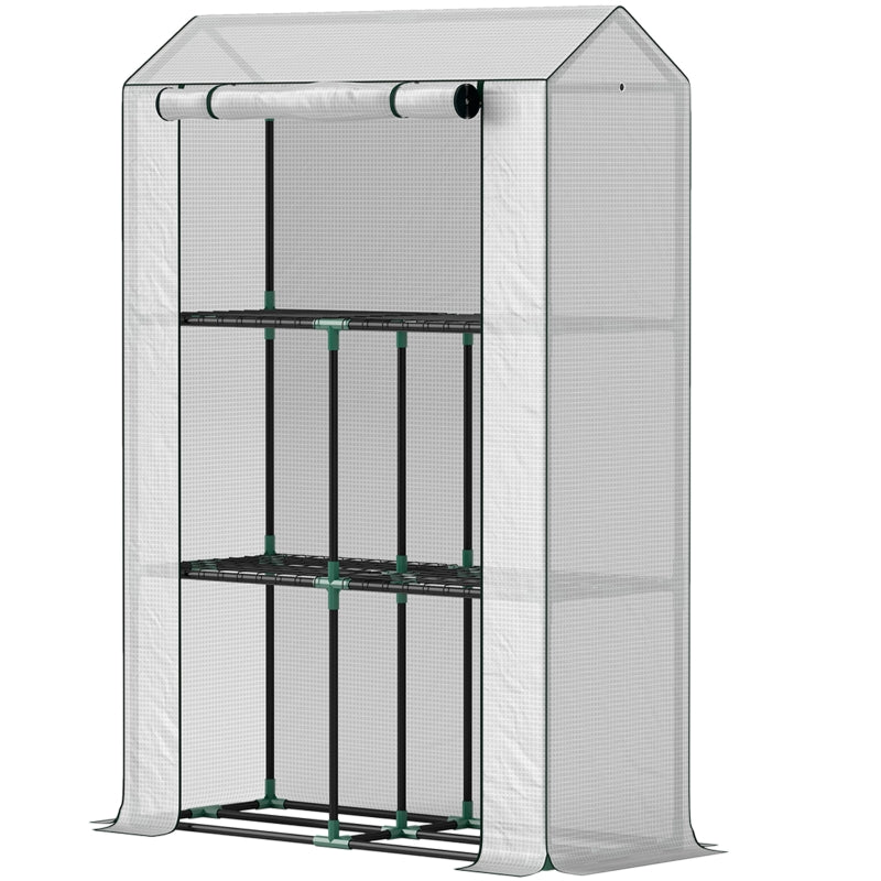 40 x 100cm Three Shelf Steel Frame Greenhouse - White