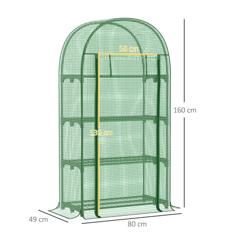 Portable Green Plant Greenhouse with Storage Shelf, Metal Frame, and Zippered Door - Green