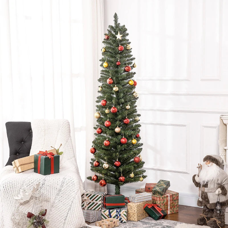 6ft Artificial Green Pencil Christmas Tree - Slim Design for Holiday Decor, Easy Setup, Perfect for Small Spaces