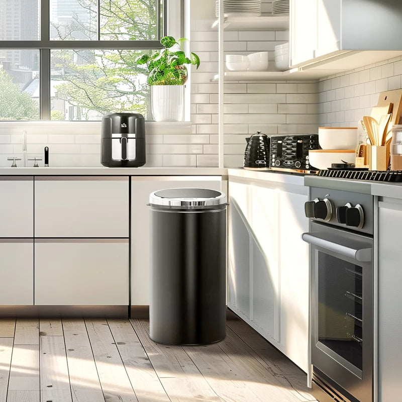 42L Stainless Steel Sensor Bin - Automatic Touch Trash Can with Soft Close & Inner Bucket - Black Kitchen Dustbin