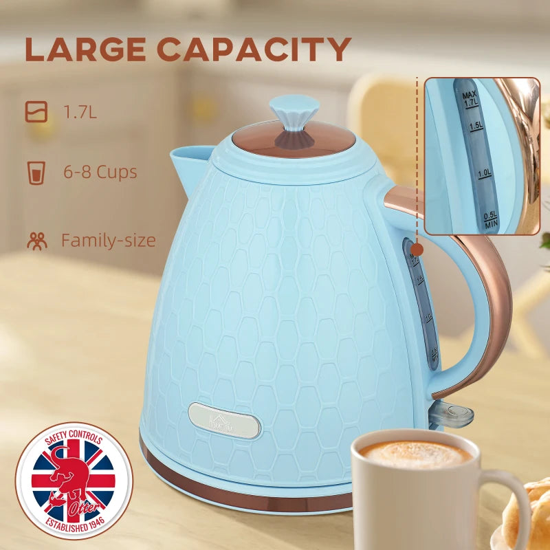 3kW Rapid Boil Light Blue Honeycomb Kettle - Stylish Electric Tea Kettle for Fast Boiling and Modern Kitchen Decor