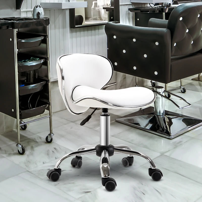Adjustable Rolling Swivel Beauty Salon Chair & Spa Stool - Ergonomic White Technician Seat for Comfort & Style