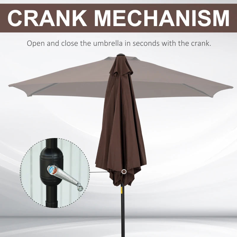 Aluminium Frame Coffee Garden Parasol Umbrella - 2.6M Tilt & Crank Sunshade