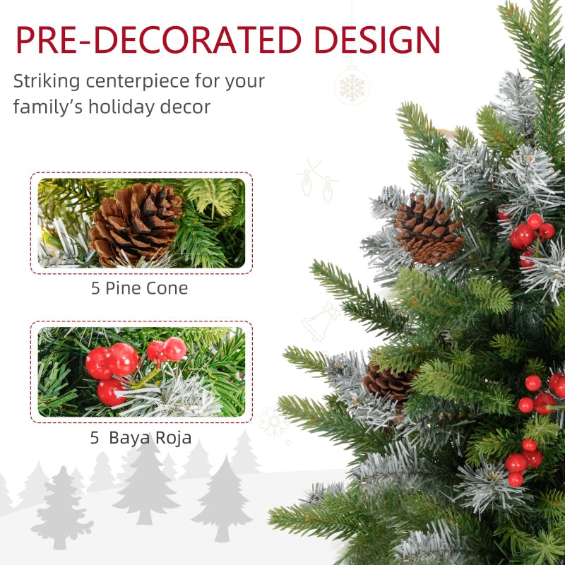 Set of 2 Mini 2ft Christmas Trees with Lights, Berries & Pinecones - Perfect Holiday Decor for Home & Office