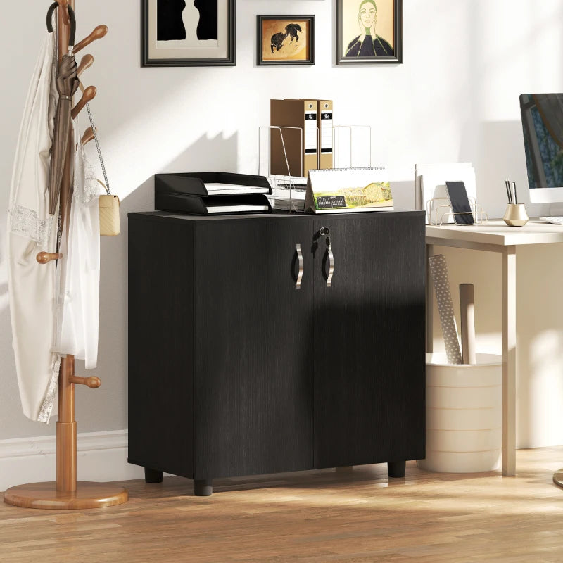 Vinsetto Two-Tier Locking Office Storage Cabinet - Stylish Black Organizer for Secure Document and Supply Storage