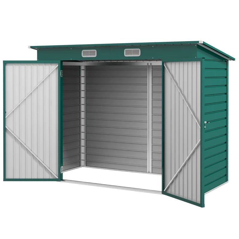 Green 3.7ft x 7.9ft Galvanised Steel Shed With Padlocked Doors