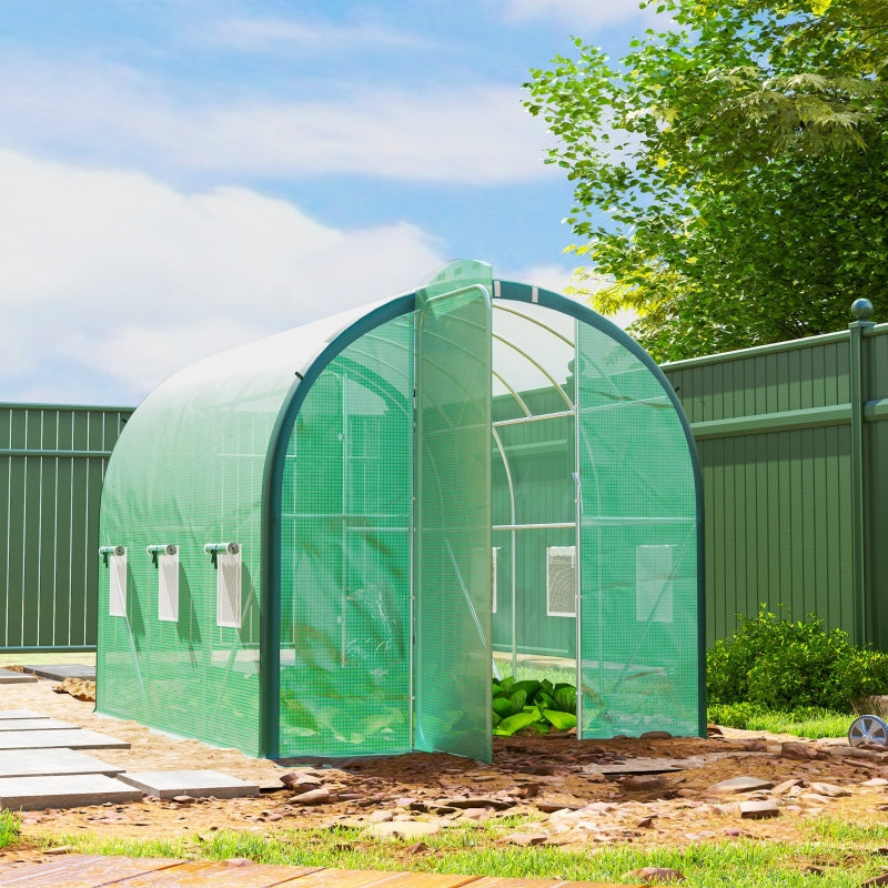 3 x 2m Green Polytunnel Greenhouse with Windows and Doors