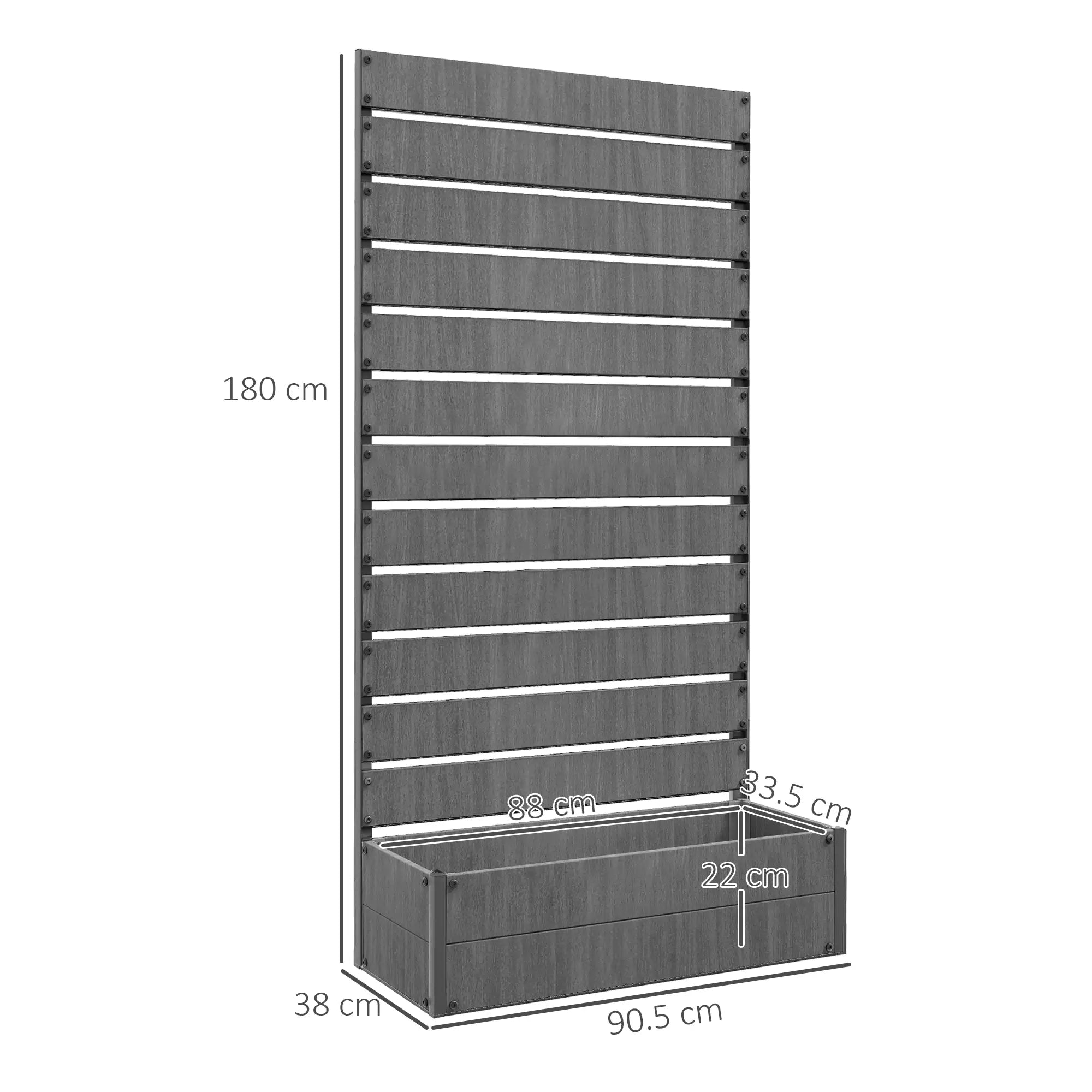 Dark Grey Composite Raised Bed for Gardening - Planter with Trellis for Climbing Plants, Vines - With Drainage