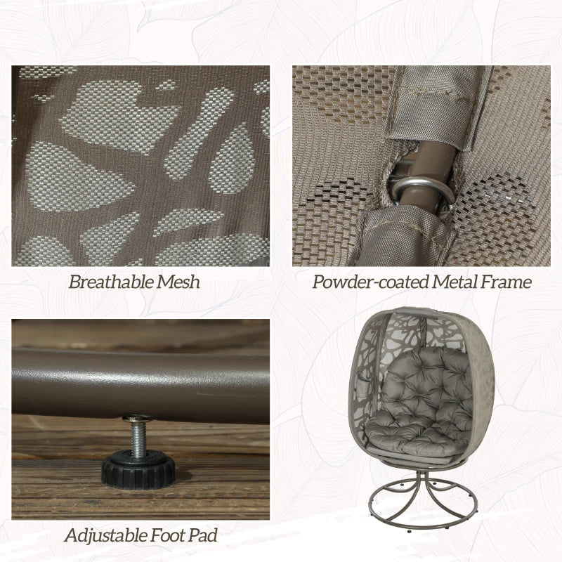 Swivel Egg Chair with Cushions - Foldable Basket Seat, Metal Frame, Indoor Outdoor Lounge Chair for Balcony, Poolside, Patio and Living Room - Sand Brown, Large Size