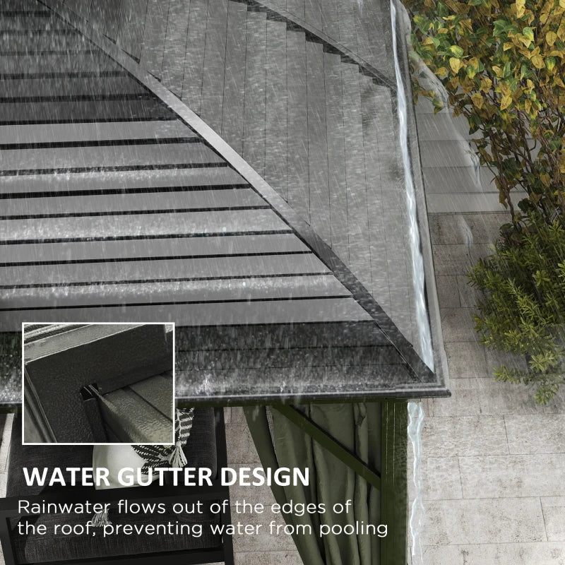 3m x 4m Hardtop Gazebo Canopy - Dark Grey Aluminium Pavilion with Metal Roof, Netting & Curtains