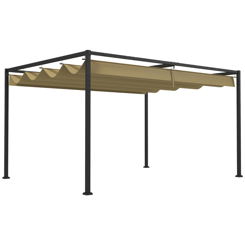 3m x 2m Khaki Pergola With Retractable Roof, Garden Gazebo Canopy Shelter for Outdoor