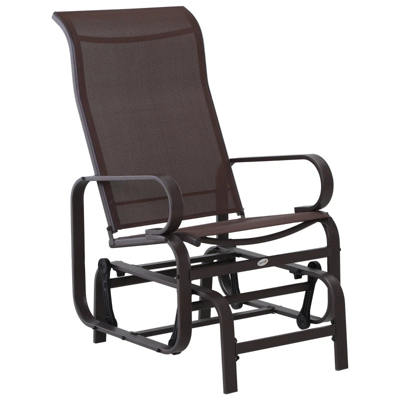 Brown Outdoor Gliding Rocking Chair - Sturdy Metal Frame Garden Swing