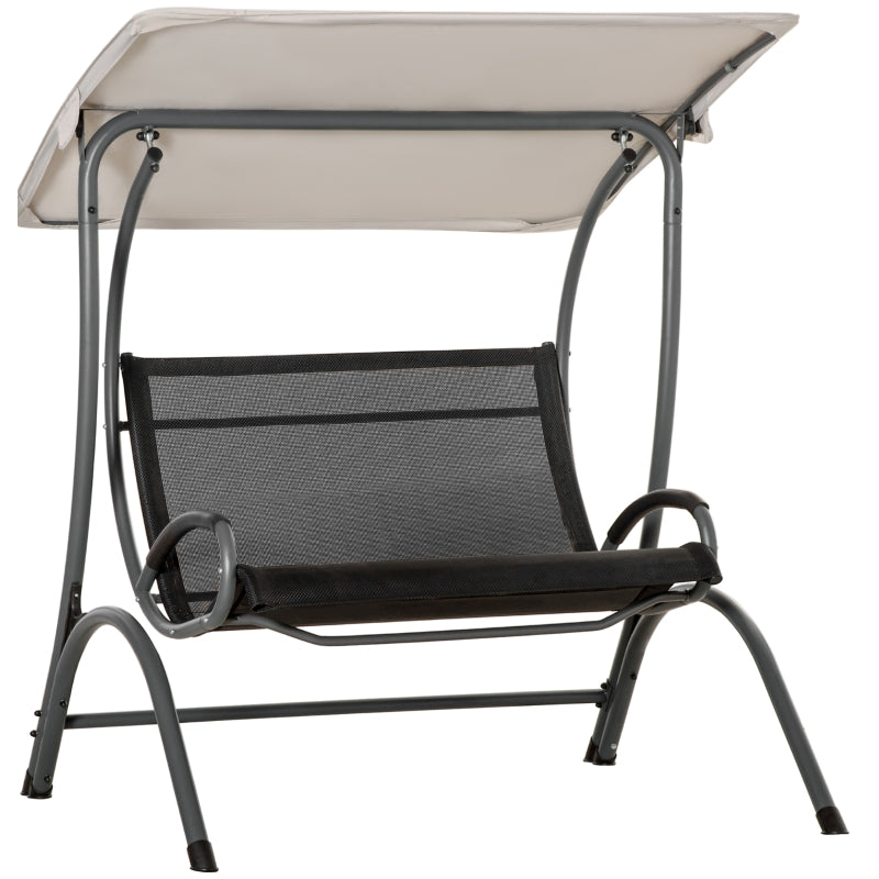 Beige Double Garden Swing Seat with Adjustable Canopy