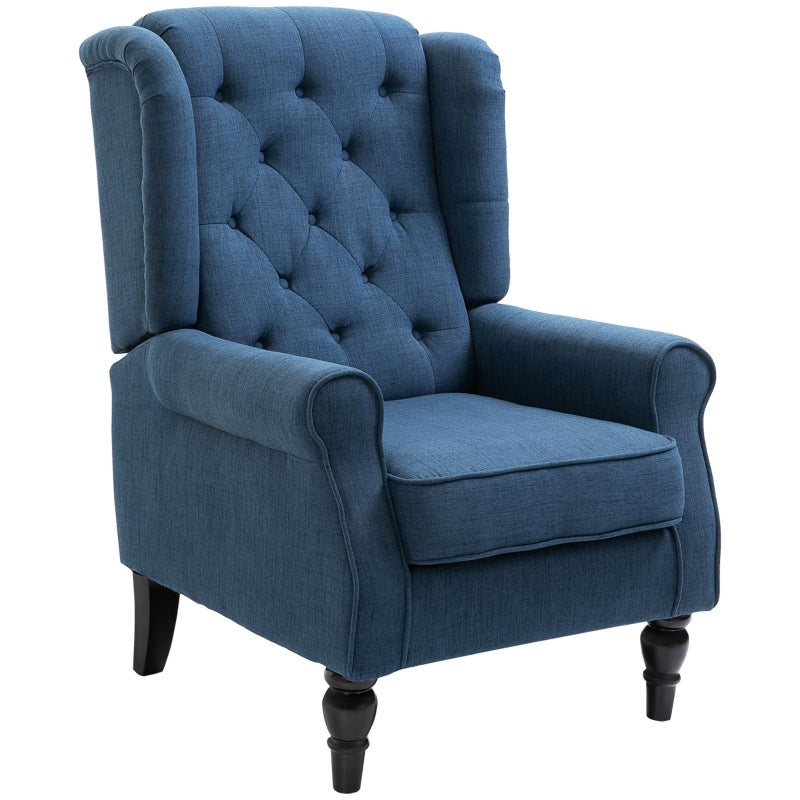 Retro Upholstered Wingback Accent Chair with Button Tufting for Living Room and Bedroom in Blue