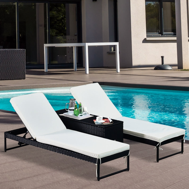 Black Rattan 2-Seat Outdoor Sun Lounger Set with Table