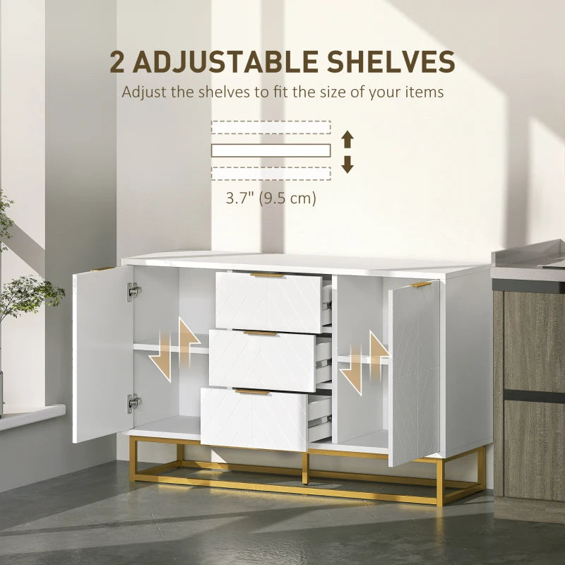 Modern White Sideboard with 3 Drawers & Adjustable Shelves - Stylish Storage Solution for Living Room Furniture