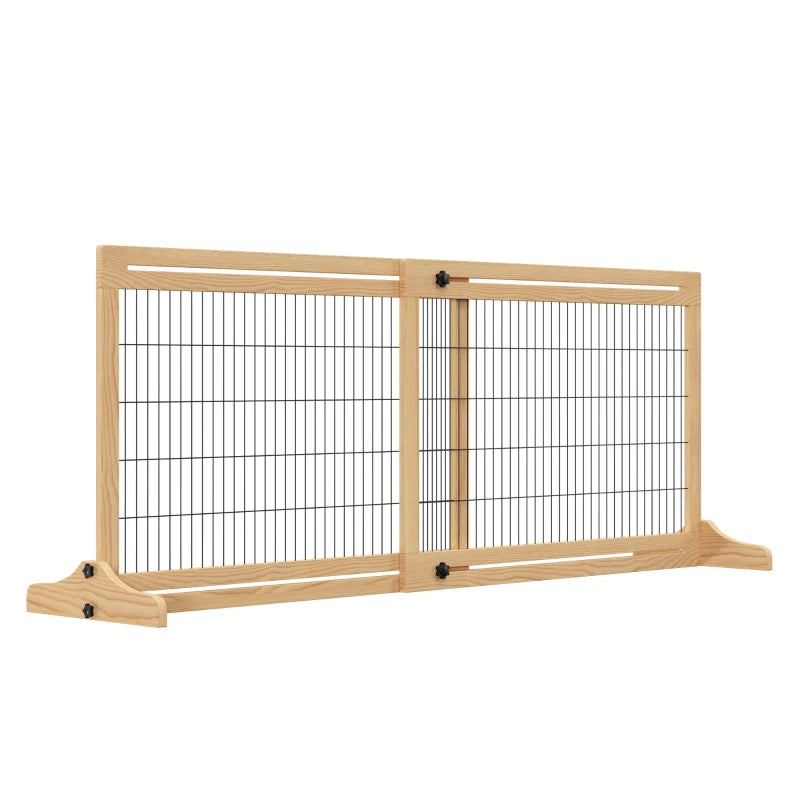 Freestanding Dog Gate - Foldable Indoor Pet Fence, Wooden Barrier for Doorways & Hallways, Adjustable 69H x 104-183 cm