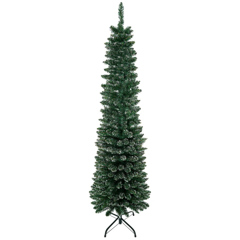 5.5FT Snow Dipped Christmas Pencil Tree - Foldable Black Stand, Green Holiday Indoor Decoration for Festive Home Decor