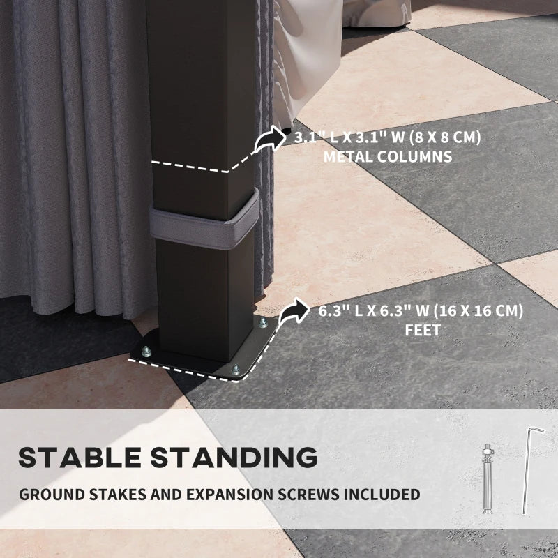 Dark Grey 3m x 3m Hardtop Gazebo - 7mm Double Polycarbonate Roof, Permanent Pavilion with Mosquito Netting and Curtains for Patio and Deck