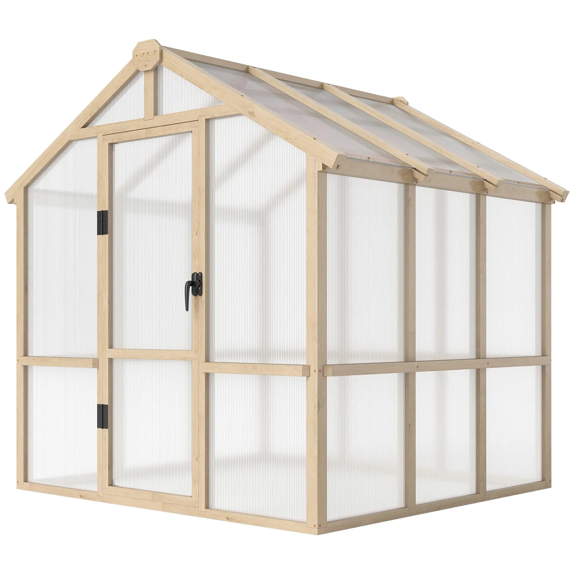 6.6ft x 6ft Polycarbonate Greenhouse - Walk-in Wooden Framed Greenhouse - Plants Grow House, Brown