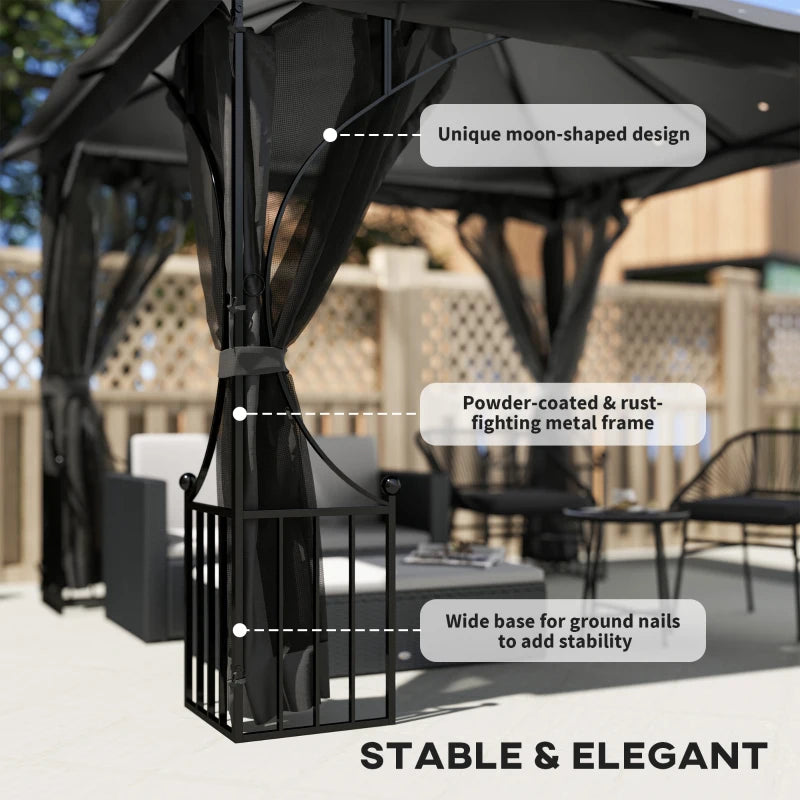 3m x 3m Dark Grey Garden Gazebo - Patio Party Tent Shelter with Double Tier Canopy and Metal Frame