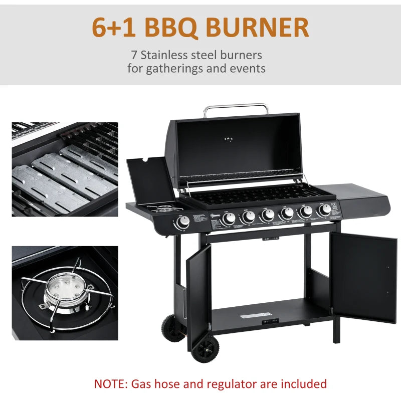 7-Burner Gas Grill with Thermometer & Storage, Black
