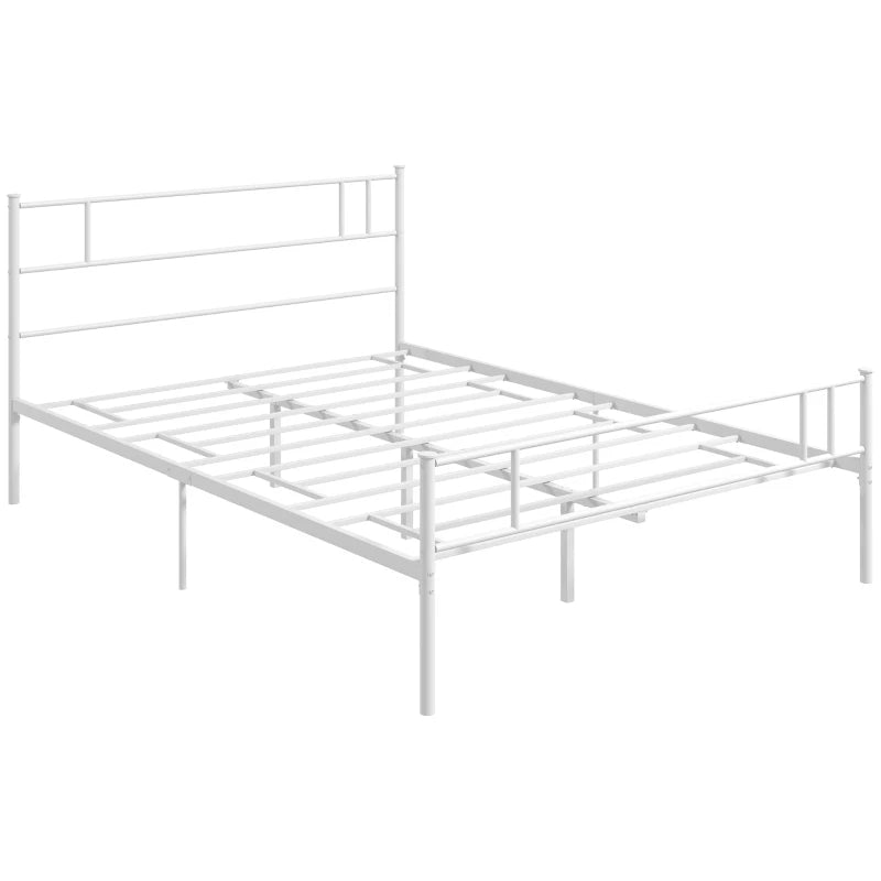 Double Metal Bed Frame with Headboard & Footboard - Solid Slat Support, Underbed Storage, Stylish White Bedroom Furniture