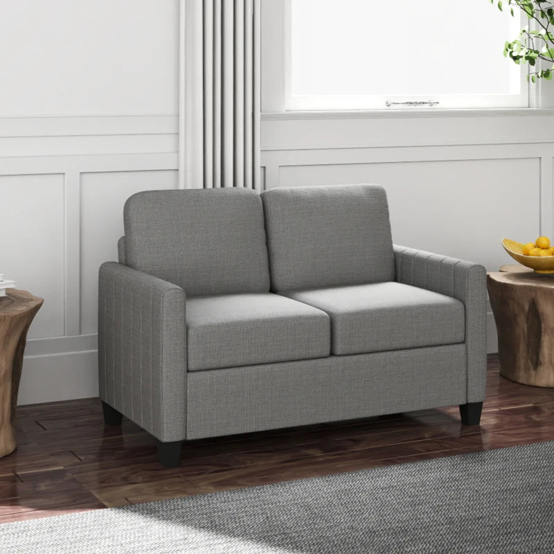 Modern Channel Tufted 2 Seater Sofa in Light Grey - Comfy Upholstered Loveseat for Living Room, Bedroom, Office