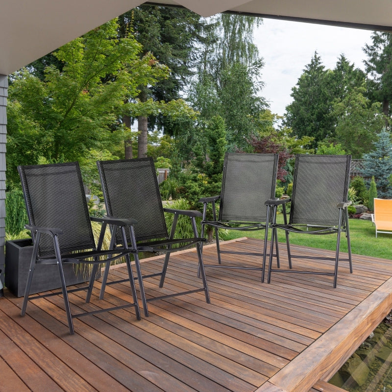 Black Folding Metal Outdoor Dining Chairs Set of 4