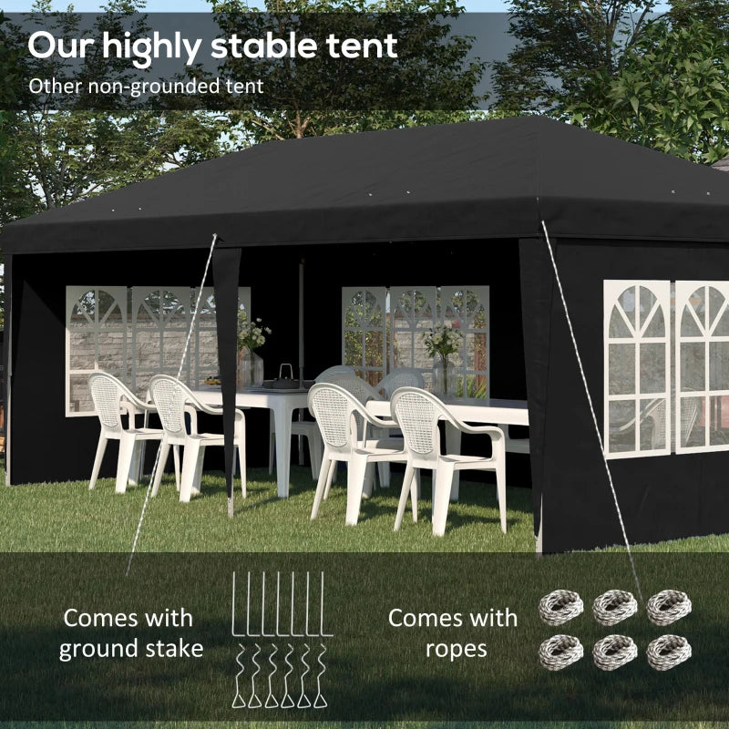 Black 3x6m Adjustable Pop Up Gazebo with Sidewalls & Storage Bag