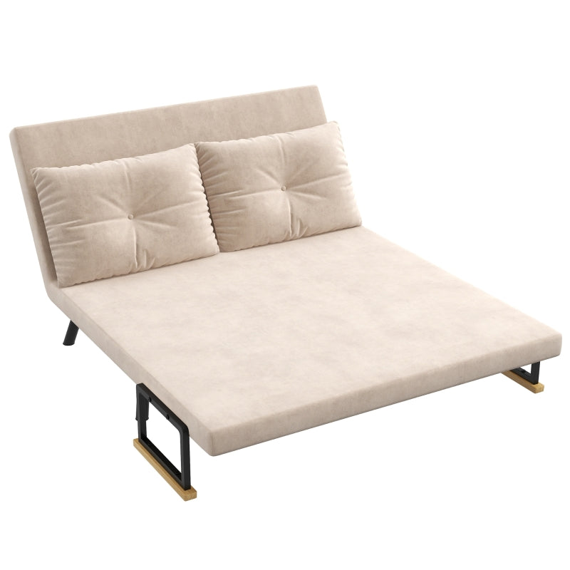 Velvet-Feel Double Sofa Bed with Pillows in Beige – Versatile 4-in-1 Design for Comfort and Style