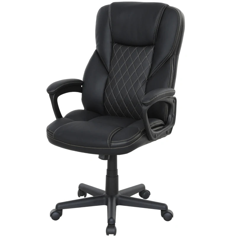 High Back Executive Office Chair - PU Leather Swivel Desk Chair with Tilt, Armrests & Adjustable Height - Black