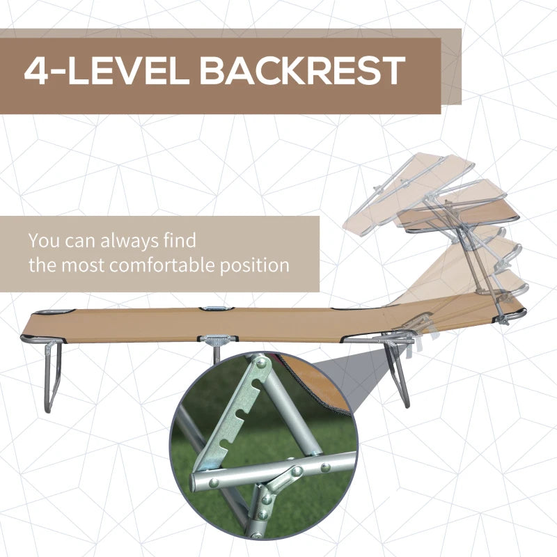 Adjustable Brown Sun Lounger with Face Canopy - Outdoor Relaxation Chair